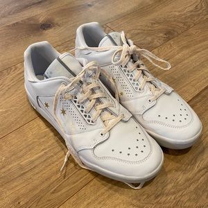 Adidas white sneakers, gold star detail